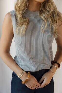 NEW ELLE GREY nina ribbed sparkle tank in grey